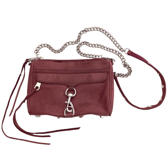REBECCA MINKOFF Mini Mac suede nubuck leather crossbody bag purse in dark mauve - Picture 2 of 11